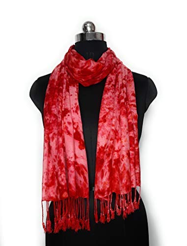 Chandwasia Rayon Batik Design Scarf for Men & Women | Lightweight Stole, Shawl & Wrap | Soft Breathable Fabric for Summer & Winter Wear | 28 x 72 Inches | Red