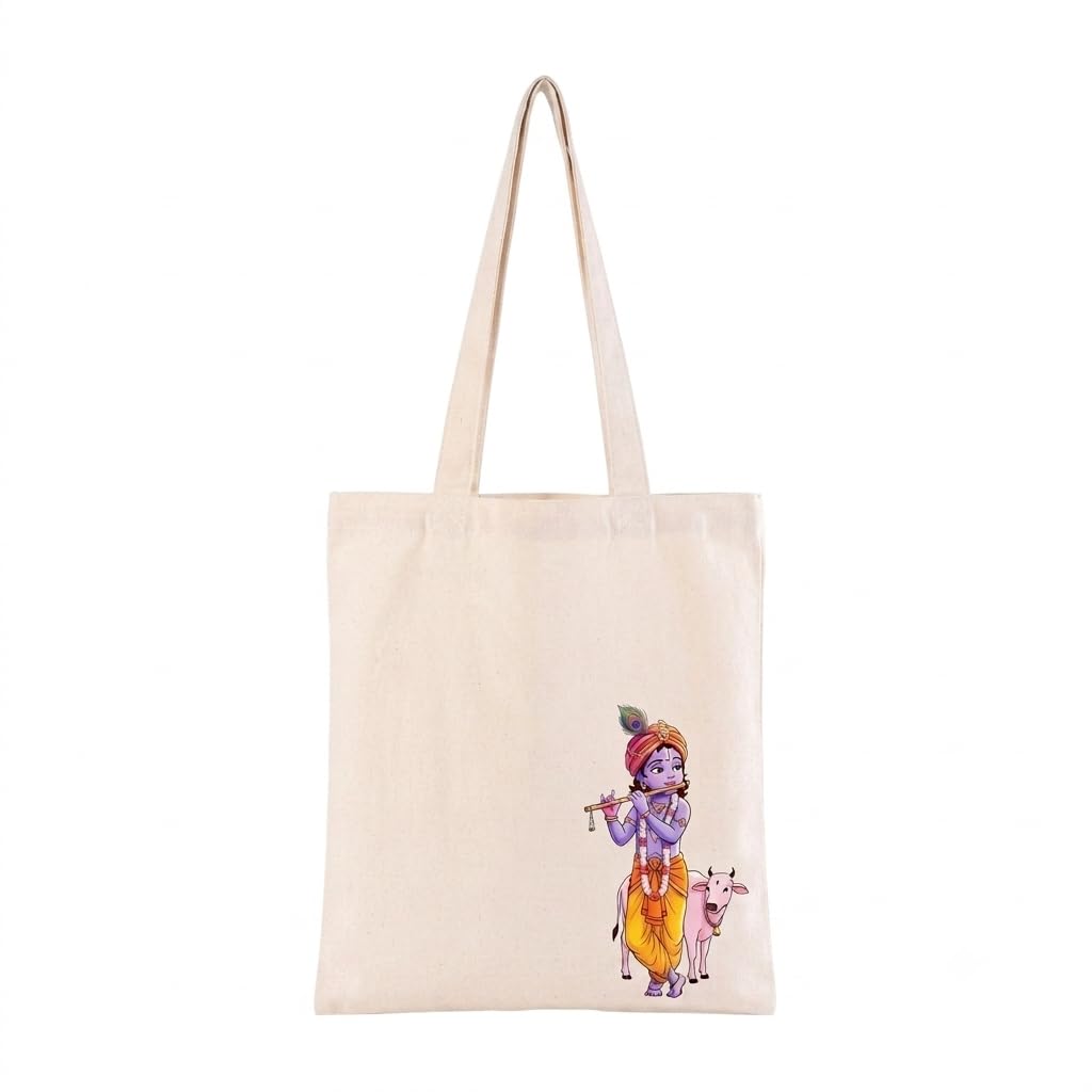 aurora trading Cotton Tote Bag with Sacred God Prints (1, KRISHNA)
