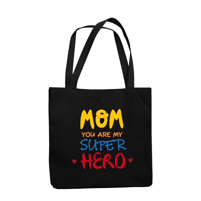 TheYaYaCafe® Mother’s Day Printed Canvas Cotton Black Tote Bag with Zipper | Gift for Mom | Lightweight & Multipurpose Shopping Bag