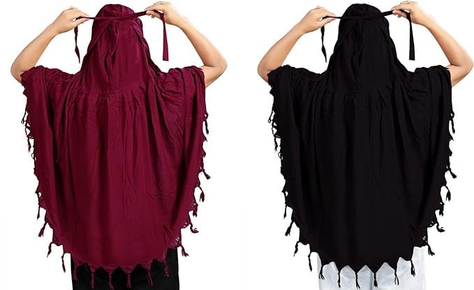 COMBO Women Cotton Stylish Hand Printed Scarf - Anti Pollution Full Face Cover With UV Sun Rays Protection Scarf (black-maroon)