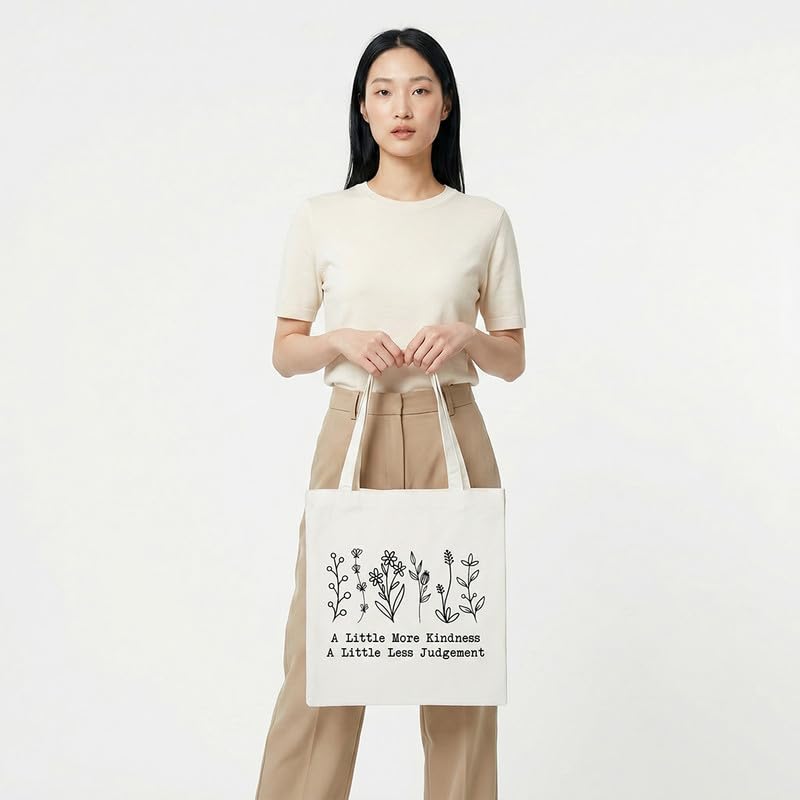 The Korhean Store A Little More Kindness Aesthetic Tote Bag for College, Travelling, Shopping, Office, Beach & Daily Use, Ecofriendly & Reusable, Premium Canvas Cotton
