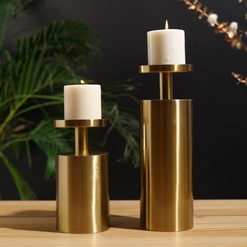 Set of 2 Metal Candle Stands for Home Décor Round Pillar Tealight Holder Centerpiece Tableware Accessories Housewarming Gift