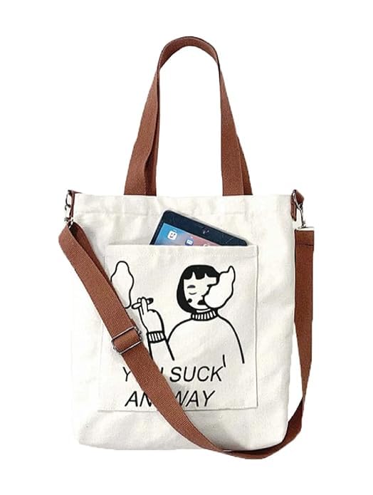 Aurbuy Cotton Tote Bags for Women, College Bag for girls With Inner & Outer Pockets, Utility Tote bags for Shopping, Travel & Daily use (Bag-Cream-Print-Girl-with-Cigar)