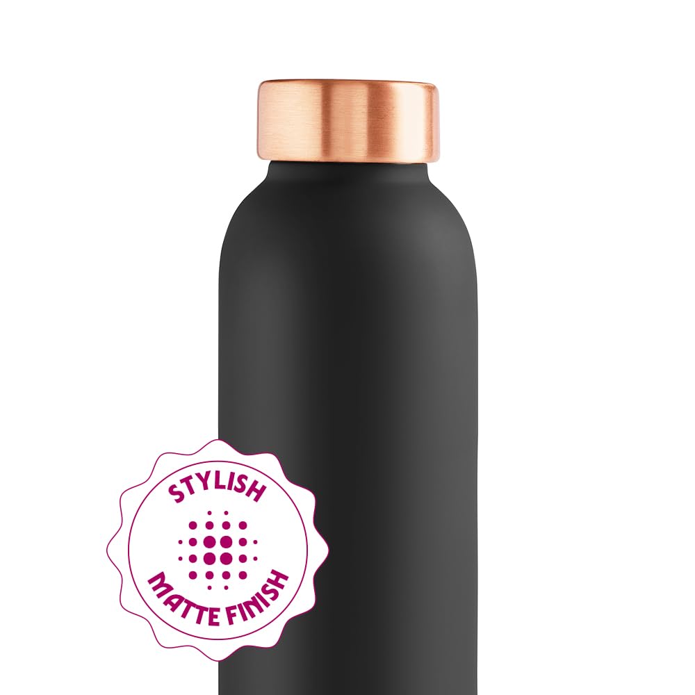 Borosil Eco Copper Bottle with Glass Set | 1L Bottle with 2 Tumbler (250 ml Each) | 100% Pure Copper with Anti-Oxidant Properties of Copper for Daily Use (Black)