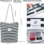 BROGBUS Casual Design Shoulder Handheld Tote Handbag for Women, Girls Canvas Jhola Bag for College Office Use (Black White Strip)