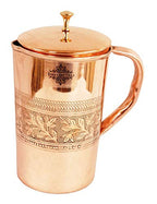 IndianArtVilla Embossed Design Copper Jug Pitcher with Brass Noob, Serveware & Drinkware, Beneficial for Health, 1000 ML