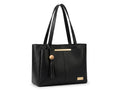 PAVILONN Women Tote Bag Ladies Handbag Shoulder Office Shopping Work Laptop PU Leather Brown Travel College Daily Use Designer Large Stylish Fashion Zipper Commuter Gift (BLACK)