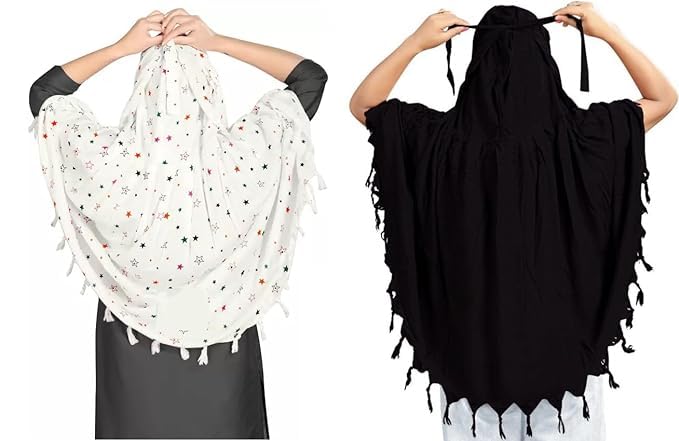 COMBO Women Cotton Stylish Hand Printed Scarf - Anti Pollution Full Face Cover With UV Sun Rays Protection Scarf (WHITE-BLACK)
