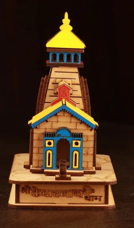 Kedarnath Temple in Wood Color 3D Model Mandir Statue - Fully Polished and Hand Crafted - MACLARG India, Multicolour
