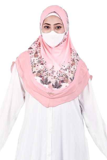 Markaz Hijab Printed Malaysian Instant Hijab for Women | Floral Border Design | Ready to Wear Modest Fashion Headscarf | Elegant Muslimah Style (PINK, XXL (36))