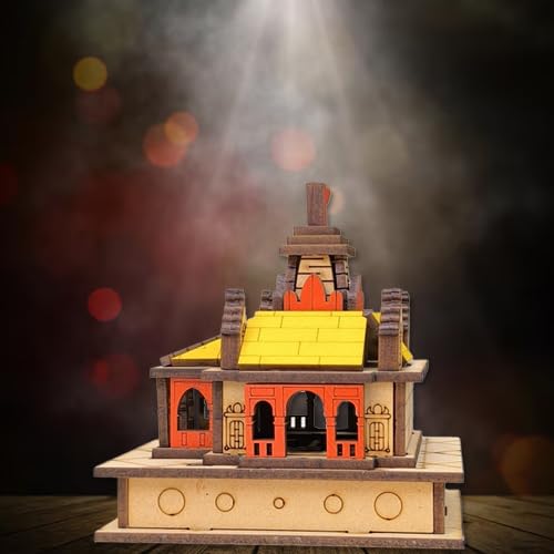 The Himalayan River Chardham Wooden Small Gangotri Temple Showpiece, for Home/Office Decor Multicolour