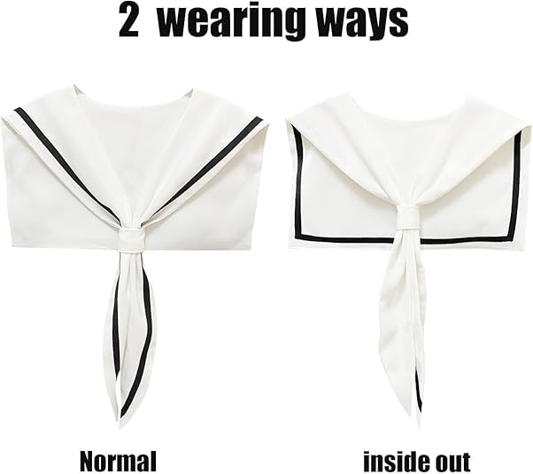 HAYZO Women's Sailor Collar Scarf | Detachable Fake Collar Necklace | Sailor Style Shawl Wrap for Sweater, Shirt & Dress | Fashion Accessory Top Collar (White)