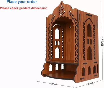 MANDIRAM Ssi Fully Handmade Beautyfull Small Wooden Home And Office Temple/Pooja Mandir Pooja Ghar, Fantasy, 22 Cm