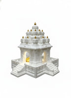 Temples for Home 3D Printed Mini Mandir with Shiva Idol | White & Gold Small Temple for Home & Office | South Indian Architecture Pooja Mandir for Decor & Gifting