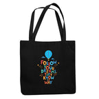TheYaYaCafe Printed Canvas Cotton Black Tote Bag with Zipper for Womens, Tote Bag for College (Follow Your Dream)