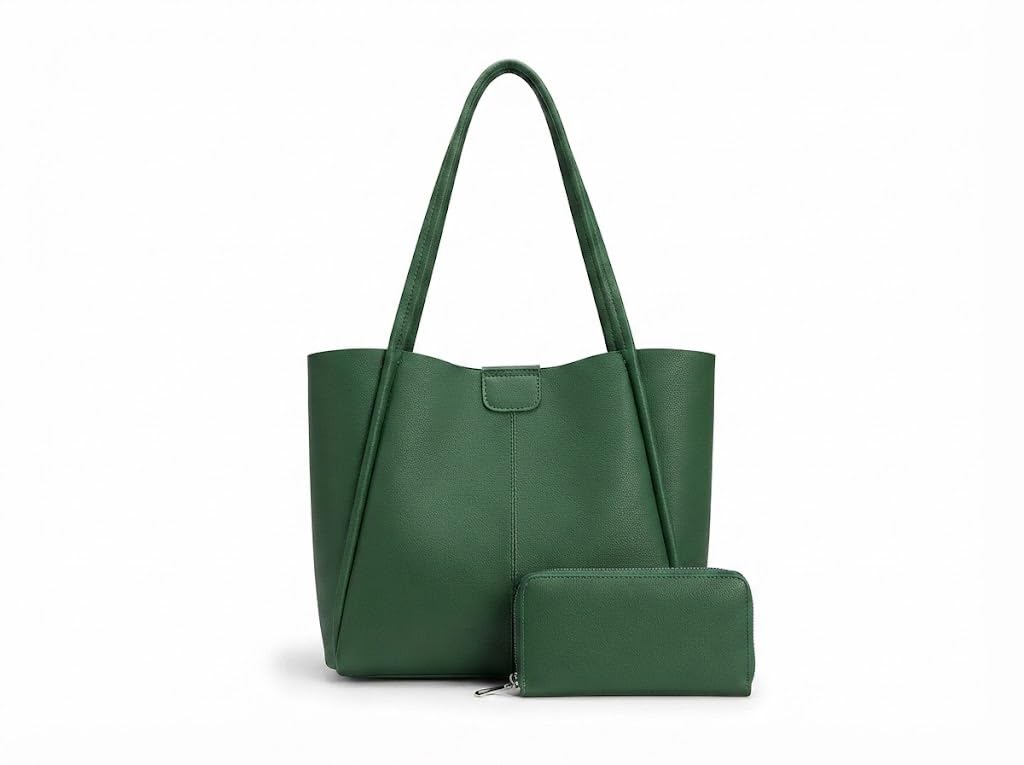 PAVILONN Women Tote Bag Ladies Handbag Shoulder Bag Office Bag PU Leather Travel Handbag with Zip Pouch Large Capacity Work Tote Shopping Purse College Bag (green)