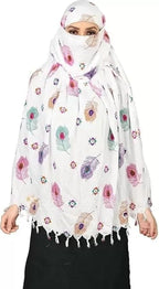 Crockett Cotton Face Mask Scarf with Sun Protection – Long Cotton Dupatta for Women & Girls – Universal Size, Stylish UV Protection Cover for Vahical Driver Outdoor Use (White Feather)