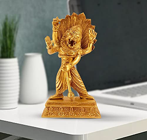 ARTVARKO Brass Narasimha Murti Fourth of The 10 incarnations (Avatars) of Lord Vishnu Statue Showpiece for Home Puja Pooja Room Temple Mandir Decor 11 Inches