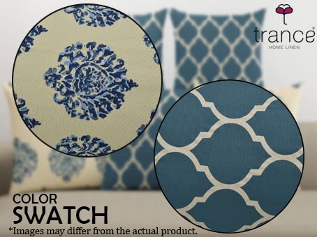 Trance Home Linen Set of 5 Premium100% Cotton 16X16 Inch Cushion Covers Only for Sofa and Diwan|Throw Pillow/Small Cushion Pillow Covers Only (16X16 Inch|40Cmx40Cm,Dori&Damask Blue) Set of 5,180 TC