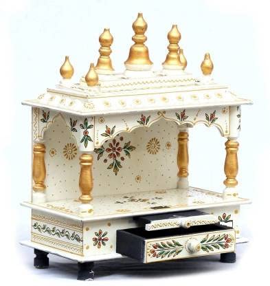 Kamdhenu Art and Craft Wooden Temple for Home and Office Poojaghar - 15 x 8 x 18 White and Red