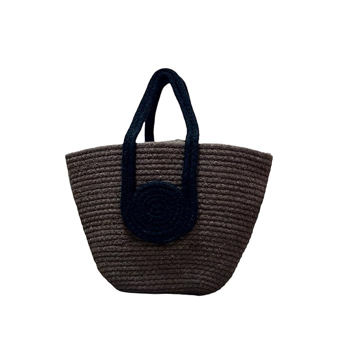 BEAUTIFUL HOMMIES Attractive Hand Bag | Large Tote | Summer Bucket | Bamboo Beach Basket for Women | Boho Handbag | Jute Handmade (BROWN-BLACK)