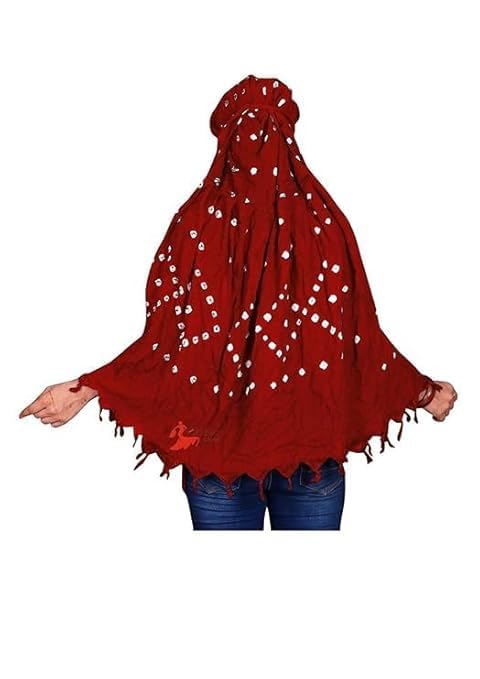 Crockett Cotton Face Mask Scarf with Sun Protection – Long Cotton Dupatta for Women & Girls – Universal Size, Stylish UV Protection Cover for Vahical Driver Outdoor Use (Red Bandhani)