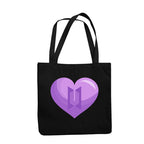 YaYaCafe BTS Printed Canvas Cotton Black Tote Bag with Zipper for Women & Girls