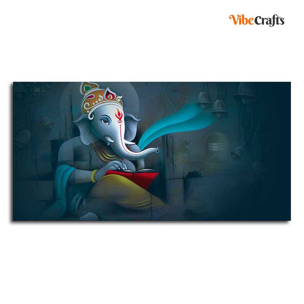 VIBECRAFTS Canvas Paintings for Living Room Drawing Room Auspicious Shri Ganpati Canvas Wall Painting for Home Decor|Office|Gift|Livingroom|Bedroom(PTVCH_2370NV)