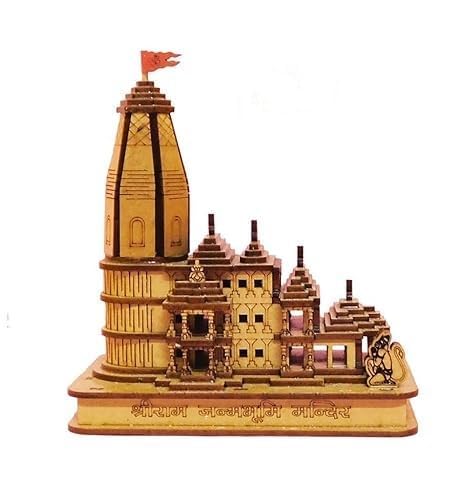 Eversky01 Handicraft LED Wooden Hand Carved Temple Multicolor Lights Shri Ram Mandir Ayodhya 3D Decorative Showpiece Wood Temple for Gift Replica Ram Janmbhoomi Home 5 INCH