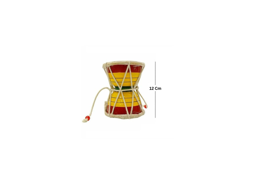 Griscon Handmade Lord Shiva Wooden Damru Handmade Damroo for Folk Bhajan Kirtan Pooja Indian Musical Instrument Damru. (12 cm Height) (Wood, Multicolor)