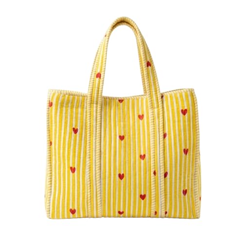 LOOMARTE Quilted Cotton Printed Tote Bag for Women & Girls - Yellow