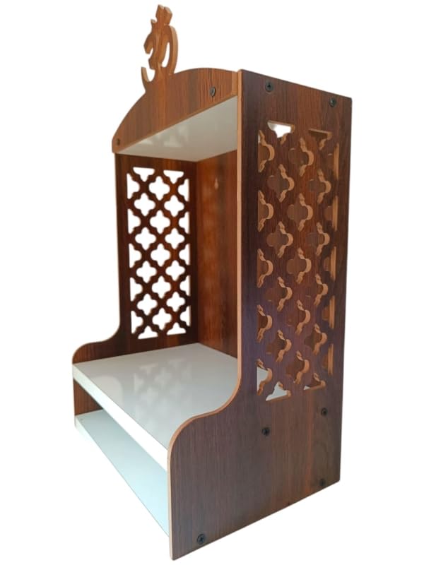 New Premium OM Jali Mandir, Wall Mount Temple, Home and Office Wall Mount and Table Top Temple, Puja Ghar, Dev Ghar, Brown & White