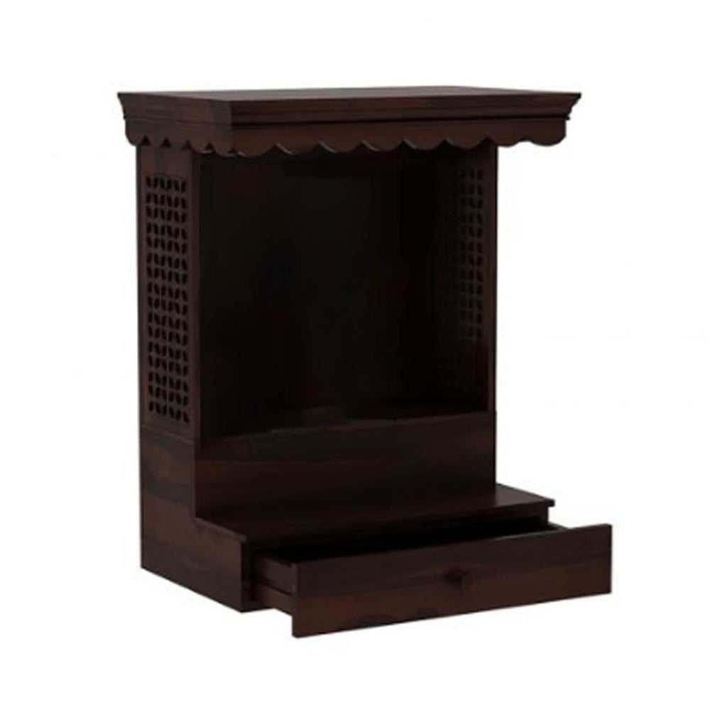 SHREE NATURAL Solid Wood Home Temple Pooja mandir with 1 Drawer for Home Decor. Pooja mandir Temple Solid Wood Temple Wooden Pooja Mandir for Home Furniture (Walnut)