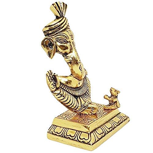 Prince Home Decor & Gifts Spiritual Lord Ganesha Statue Sitting On Chowki Figurine of Lord Ganesh, White Metal Statue