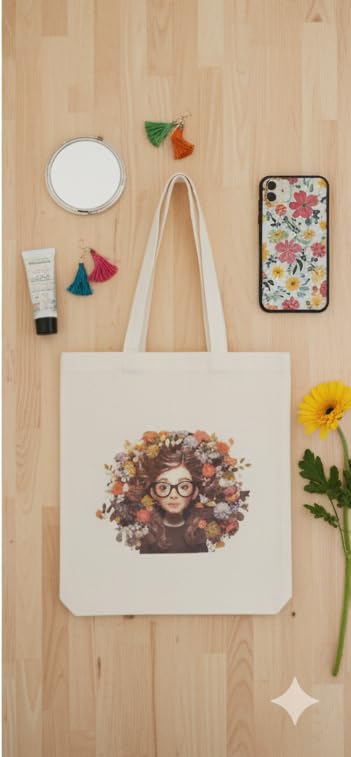 REETI Cotton Canvas Tote Bag for Women | 35 x 40 cm | Reusable Eco-Friendly Bag with Artistic Female Portrait Design