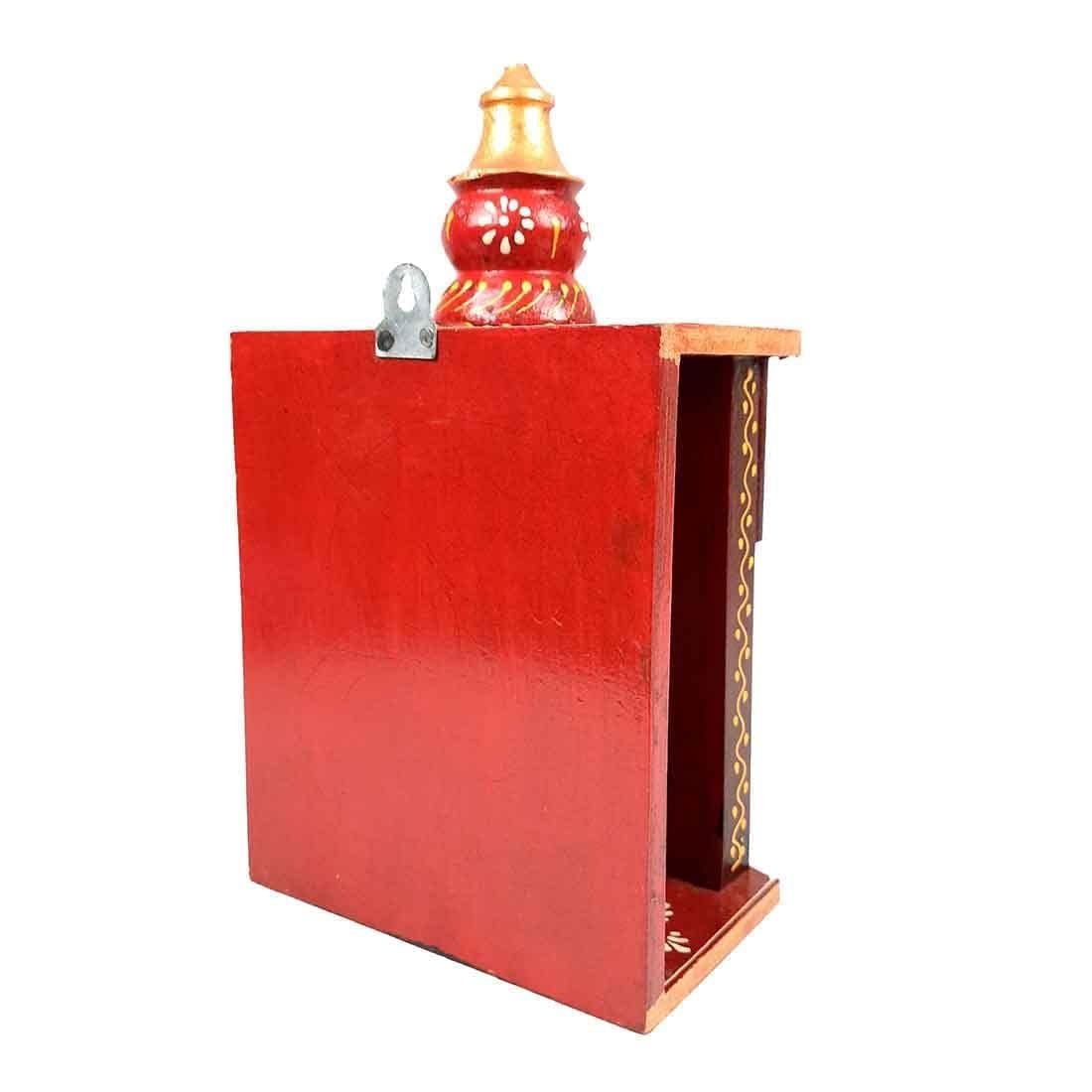 Jaipur Art Exports Handcrafted Wooden Pooja Temple| Pooja Mandir |Pooja Mandap (Multicolor | 10 Inch) with Beautiful Rajasthani Emboss Work on it for Home/Office/Shop/Gift