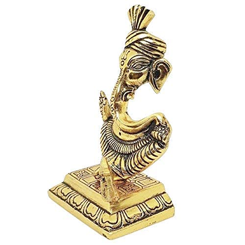 Prince Home Decor & Gifts Spiritual Lord Ganesha Statue Sitting On Chowki Figurine of Lord Ganesh, White Metal Statue