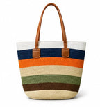 Valerie Women Straw Tote Bag for Beach & Travel, Large Woven Shoulder Handbag with PU Leather Handles, Stylish Summer Tote Purse for Shopping, Vacation & Daily Use (Beige)