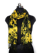 CHANDWASIA Rayon Scarf | Batik Design Stole & Shawl | For Men & Women | Summer Winter Use | Lightweight Draping Accessory | Soft Rayon Fabric | Neck Shoulder Styling | Travel Office Use (Black yellow)