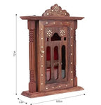 Handcrafted Wooden Wall Mounted Temple with Brass Inlay, Traditional Indian Pooja Mandir, Brown Sheesham Wood, Religious Home Decor Shrine