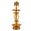 SVARUP 14 Inch Gold Color Brass Multi-Slot Chakra Diya: for Temple Aarti, Camphor Burn & Table Mandir. Handheld.