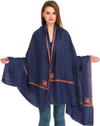 Exotic India Women's Plain Kashmiri Kingri with Sozni Hand-Embroidery on Border Pure Wool Shawl (SWJ26--twilight-blue)