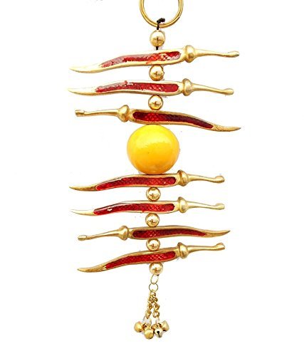 Prince Home Decor & Gifts White Metal Nimbu Mirchi Evil Eye Protector Showpiece for Home Decor