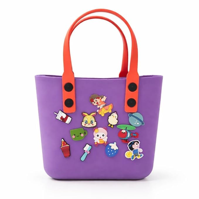 Cute Tote Bag for Girls | Cute Cartoon Charm Silicone EVA Handbag | Waterproof Ladies Purse, Purple Stylish Aesthetic Lunch Bag | Fashion Shoulder Bag, Trendy Designer Daily Use Handbags.(Purple)