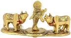 Prince Home Decor & Gifts Cow Pair with Krishna Standing Home Decor Luck Holy with Calf Statue Spiritual Showpiece (Multicolour)