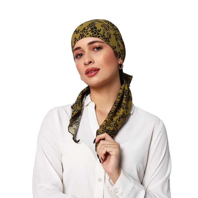 The Headscarves Women’s Cotton Printed Pre-Tied Headscarf for Chemo Hair Loss – Stylish Chemo Headwear, Soft Cotton Hijab Wrap, Bamboo Turban Scarf, Breathable Cancer Head Cover Free Size