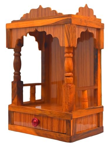 Skylight Wooden Temple, Traditional Wall-Mounted Mandir, Home Pooja Shrine with Decorative Arch