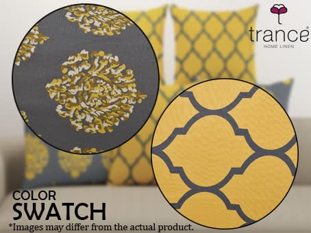 Trance Home Linen Set of 5 Premium 100% Cotton 16x16 inch Cushion Covers Only for Sofa and Diwan | Small Cushion Pillow Covers Only (16x16 inch | 40cmx40cm, Damask & Dori Mustard Yellow) – Set of 5
