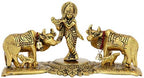 Prince Home Decor & Gifts Cow Pair with Krishna Standing Home Decor Luck Holy with Calf Statue Spiritual Showpiece (Multicolour)
