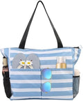 hirTa Roof Tote Bag for Teacher Women Office Girls Work Multipurpose Zipper Pocket Travel Grocery Beach Hobo Handbag Waterproof Sandproof Lightweight Pool (Light Blue White Strap)